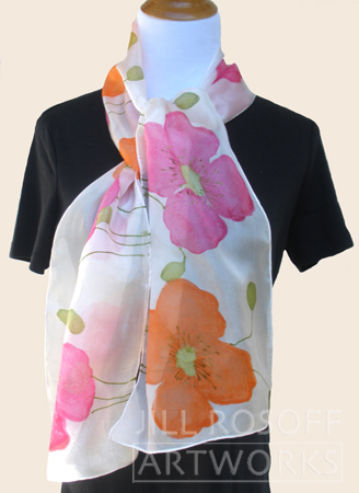 Poppies handpainted scarf